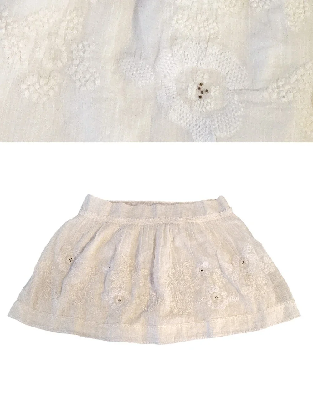 AEO‎ 2010 Delicate Embroidered Y2K SoftGirl Cotton Mini Skirt Large Pull On